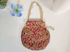 Designer Red Indian Handbag 9" Wedding Party Potli Bag Women Embroidered Purse Maroon - Deep Red - Fashion Accessories Handwork Red Shoulder Bag As Gift, Red Shoulder Bag As Festival Gift, Red Shoulder Bag For Festivals As Gift, Red Shoulder Bag For Festivals And Gifts, Red Shoulder Bag For Festivals, Red Shoulder Bag For Festive Gift, Festive Red Shoulder Bag As Gift, Festive Red Shoulder Bag For Gifts, Festive Red Embroidered Bag