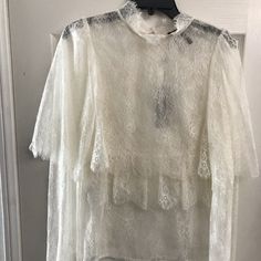 Bcbgmaxazria Womens Scallop Lace Blouce. Brand New. Comes With Tags. Color Ivory. Size Small. Just Have A Small Stain From Makeup Inside, Nothing Big. Not Noticeable When Wearing It. Elegant Fitted Lace Top For Brunch, Elegant White Lace Top For Night Out, Elegant Sheer Lace Top With Short Sleeves, Elegant Sheer Short Sleeve Lace Top, Elegant Short Sleeve Lace Top For Brunch, Chic Evening Lace Top With Short Sleeves, Chic Short Sleeve Lace Top For Wedding, Elegant Sheer Tops For Brunch, Short Sleeve Lace Top For Spring Formal