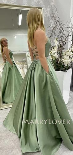 Backless Dress For Banquet, Elegant Green Corset Dress For Prom, Elegant Green Corset Dress For Prom Season, Green Corset Back Evening Dress For Prom, Green Corset-back Evening Dress For Prom, Backless Satin Dress For Prom Season, A-line Gown With Corset Back For Parties, Formal Green Evening Dress With Corset Back, Green Backless Prom Gown