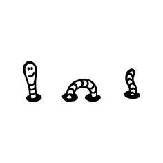 three black and white images of worms