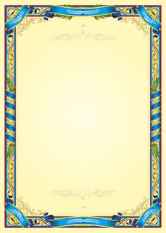 an ornate frame with blue ribbon and gold border