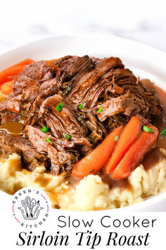 This Crock Pot Sirloin Tip Roast is a slow-cooked, savory meal with tender beef, carrots, and onions, topped with a rich, homemade gravy. Perfect for cozy family dinners! It’s easy to prepare, and the slow cooker does most of the work. It’s a comforting and satisfying meal paired with mashed potatoes to soak up the savory gravy.

Head to errenskitchen.com for easy, delicious, and even quick recipes for breakfast, lunch, dinner, and desserts! Pressure Cooker Pot Roast, Dutch Oven Pot Roast, Crockpot Roast Recipes, Perfect Pot Roast, Instant Pot Pot Roast, Classic Pot Roast, Sirloin Tip Roast, Pot Roast Recipe, Pot Roast Slow Cooker