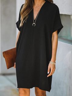 Best Bobs, Loose Mini Dress, Loose Midi Dress, Western Clothing, Half Sleeve Dresses, Solid Color Dress, Maxi Robes, Straight Dress, Fit Dress