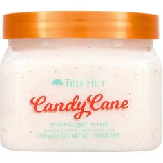 Spread on a little holiday cheer and reveal soft, glowing skin with Tree Hut's Candy Cane Shea Sugar Scrub. This body scrub features fragrance notes of creamy vanilla and butter mint, topped with that classic peppermint scent. Made with Peppermint Oil and Vanilla Extract to help soothe and soften skin.Tree Hut scrubs are formulated with 100% real sugar, certified shea butter, and an array of natural oils, including Evening Primrose, Safflower Seed, Sweet Almond, Macadamia, and Orange Oil. It pro Shea Sugar Scrub, Butter Mints, Peppermint Scent, Exfoliating Body Scrub, Shower Skin Care, Peppermint Leaves, Sugar Body Scrub, Holiday Scents, Exfoliating Scrub