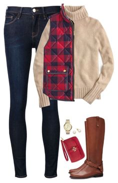 "Turtle neck sweater, checked vest & riding boots" by steffiestaffie ❤ liked on Polyvore featuring Tory Burch, Frame Denim, J.Crew and FOSSIL Plaid Sweater Outfit, Turtle Neck Outfit Women, Ivory Turtleneck, Puffy Vest, Turtle Neck Sweater, Vest Outfits, Casual Winter Outfits, Frame Denim