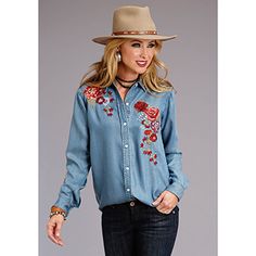 Embroidered Button-up Western Tops, Western Style Embroidered Button-up Top, Casual Fall Blouse For Rodeo, Casual Rodeo Fall Blouse, Western Style Spring Tops With Buttons, Western Style Blouse For Spring Rodeo, Western Style Button-up Blouse For Spring, Spring Western Button-up Blouse, Spring Western Style Button-up Blouse