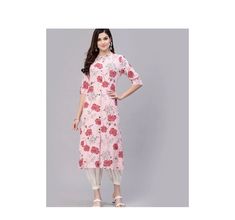 Pink Floral Printed Rayon Straight Kurti Kurta Top, Long Kurti,  Summer Dress, Gift for Mum, Gift For Her,Indian Kurti, Ethnic Tunic, Floral  Material is Soft Viscose Rayon - Machine Wash on Gentle or Handwash Printed Pattern Short Sleeves  Mandarin Collar Calf Length Straight Kurti Only Top Button Functioning , All Others After are for Design Length of Kurti - Shoulder Down Approximately 46 Inches    Side Slits Bottoms NOT included Size S (36 Bust) UK 8-10 Size M (38 Bust) UK 10-12 Size L (40 B Pink Printed Kurta For Navratri, Printed Semi-stitched Kurta For Summer, Summer Printed Semi-stitched Kurta, Kurti Long, Kurta Top, Indian Kurti, Straight Kurti, Long Kurti, Kurta Dress