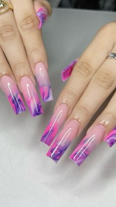 Purple Nail Designs Acrylic, Purple And Pink Nails, Nail Designs Acrylic, Purple Acrylic Nails, Purple Nail Designs, Purple Nail, Dope Nail Designs, Exotic Nails