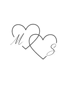 two hearts with the letter m and s written on them in cursive writing