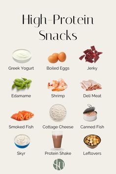 an image of high protein snacks with the words, high protein snacks and their ingredients