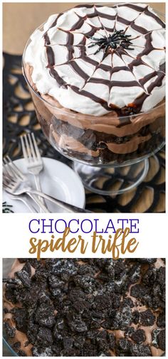 chocolate spider web cake with white frosting and sprinkles on the top