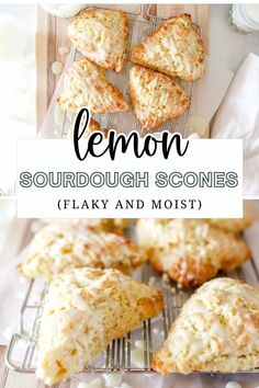 lemon scones on a cooling rack with text overlay