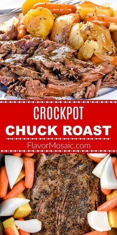 crockpot chuck roast with potatoes and carrots on the side