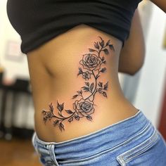 Side Tattoos For Women Tattoo Outlines Small Baddie Tattoos, Attractive Tattoos For Women, Cat Portrait Tattoos, Side Tattoos Women, Cowgirl Tattoos, Hip Tattoos, Beautiful Flower Tattoos