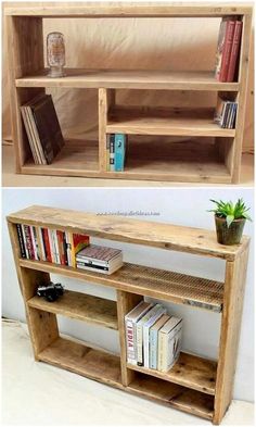 an old bookcase turned into a bookshelf with shelves and plants on top