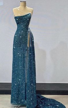 Gorgeous Teal Sheath High Slit Maxi Long Prom Dresses,Evening Dresses Red Carpet Dress Designs, Timeless Prom Dress, Blue Sparkly Dress, Glitter Prom Dress, Prom Dress Color, Vintage Prom, Prom Dress Inspiration, Long Prom Dresses, Pretty Prom Dresses