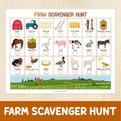 a farm scavenger hunt is shown with animals