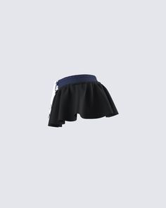 From the beach club to the after party, this black flounce mini skort is the ideal choice 😏 Constructed from a blend of scuba and jersey fabric and complete with shoe lace drawstring ties, a hot short liner, and a micro fit & flare design for a versatile yet cute look 🖤 Sporty Black Skort For Cheerleading, Sporty Black Cheerleading Skort, Summer Cheerleading Skort, Black Swim Skirt With Built-in Shorts For Summer, Summer Short Skort With Drawstring, Sporty Black Mini Swim Skirt, Black Sporty Mini Swim Skirt, Black Mini Swim Skirt For Beachwear, Black Short Tennis Skirt For Summer