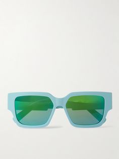 Dior Eyewear's 'CD SU' sunglasses are made from shiny light-blue acetate, so they make a refreshing change to your usual dark pairs. Cast in a square shape, they're fitted with green reflective lenses that'll pop on the slopes, beach and in the city alike. The temples are detailed with prominent 'CD' decal. Luxury Blue Wayfarer Sunglasses, Blue Acetate Sunglasses With Gradient Lenses, Blue Gradient Lens Sunglasses In Acetate, Modern Blue Acetate Sunglasses, Luxury Blue Sunglasses For Summer, Dior Street Style, Dior Eyewear, Sunglasses For Men, Sunglasses & Glasses