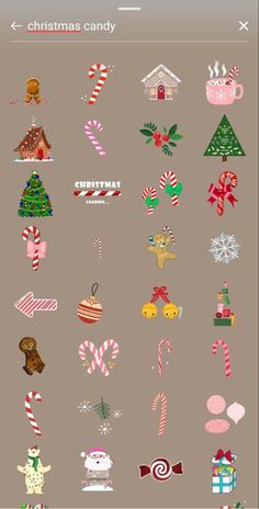 an image of christmas candy stickers on a cell phone screen, with the text merry and