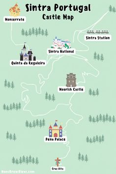 a map showing the location of sintra portugal castle and other places to visit