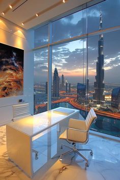 an office with a view of the city