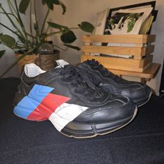 See Pics For Details And Condition Gucci Rython Sneakers, Shoes Gucci, Gucci Shoes, Mens Shoes Sneakers, Black Blue, Blue Black, Men's Shoes, Shoes Sneakers, Size 10