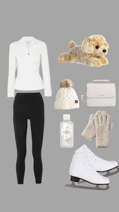 a woman's outfit and accessories are arranged in the shape of a teddy bear