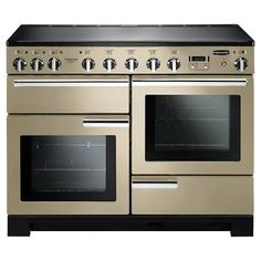 an oven with two burners and one door on the front is shown in gold