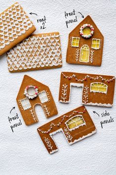 gingerbread house cutouts are shown with instructions for how to make them look like they were made from scratchsticks