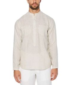 Anyone that spends their days under the sun can tell you this: linen is your best bet. The 100% Linen breathable fabric of this island-inspired long sleeve shirt will keep you in the tropics, and the traditional placement of parallel stitching and accent buttons are all representative of the warm weather attire worn by Beach Clothes