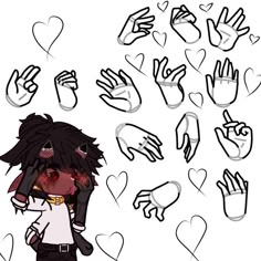 an animated drawing of a person with many hands and fingers in different positions, including the hand gesture