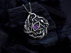 OOAK silver eye pendant Wire wrapped Snake necklace Amethyst all seeng eye pendant Evil eye goth necklace Statement witchy occult jewelry Mystical Jewelry, Snake Eyes, Evil Eye Pendant, Wire Wrapped Jewelry, Sterling Silver Necklaces