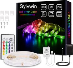 led strip light with remote control and power adapter for stylwin rgb