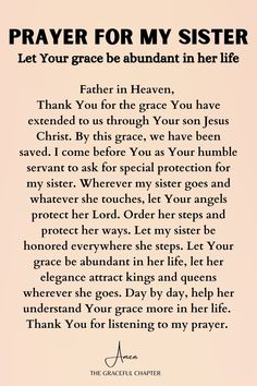 a poem written in black and white with the words prayer for my sister