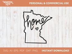 the state of minnesota with the word home on it is shown in black and white