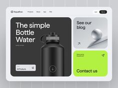 the bottle water website homepage is displayed on a tabletop, with an image of a