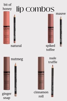 #lipcombos #lipstick #nude #NYX Good Nyx Lip Combos, Nyx Natural Lip Liner Combo, All Makeup Products List, Nyx Lip Liner Combo, Lip Combos Natural, Lip Combo Products, Best Lip Combos For Fair Skin, Lip Gloss And Lip Liner Combo, Easy Lip Combo