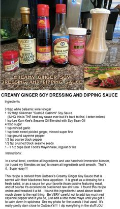 the recipe for creamy ginger soy dressing and dipping sauce is shown in this article,