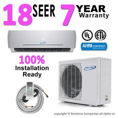 Air-Con 18000 BTU Mini Split Air Conditioner Heat Pump Ductless 17 Seer 220v Size: 18000 Outside Compressor.  Color: White. Mini Split Air Conditioner, Split Air Conditioner, Heat Pump, Air Conditioner, Energy Efficiency, Compressor, Air Conditioning, 50 %, Split