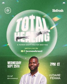 the poster for total learning shows a man standing in front of a green background