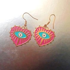 Pink,Evil Eye,Earring!Pictures Are Not Doing The Color Justice! It's Like A Vibrant Bubblegum Pink,With Aqua Blue Center! Pink Evil Eye, Purple Dangle Earrings, Turquoise Earrings Dangle, Chunky Earrings, Dog Earrings, Evil Eye Earrings, Luxury Earrings, Costume Earrings, Diamond Dangle Earrings