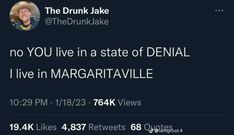 the drunk lake tweets on twitter about his new album, no you live in a state of denial i live in margaritaville