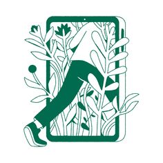 a green and white drawing of a person laying down in the middle of some plants