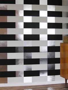 the wall is made up of black and white squares