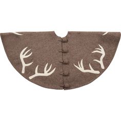 a brown and white bib with deer antlers on the front, two buttons at the back