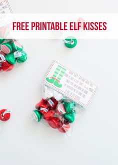 free printable elf kisses for christmas and new year's eve party favors or gifts