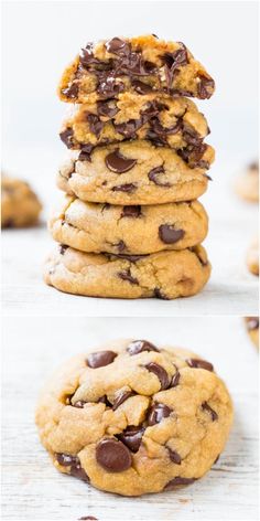 chocolate chip cookies stacked on top of each other