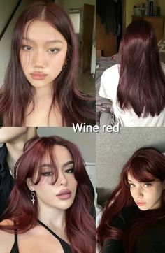 Black And Red Hair, Hair Color Swatches, Wine Hair Color, Mekap Mata, Wine Red Hair, Hair Color Underneath, Red Hair Inspo, Wine Hair, Cherry Hair