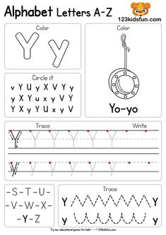 the alphabet worksheet for children to learn how to write and draw letters with pictures